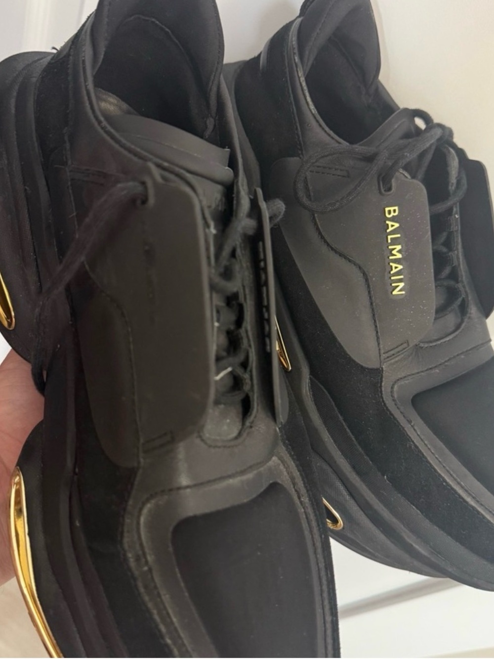 Balmain Black Sneakers with Gold Detailing